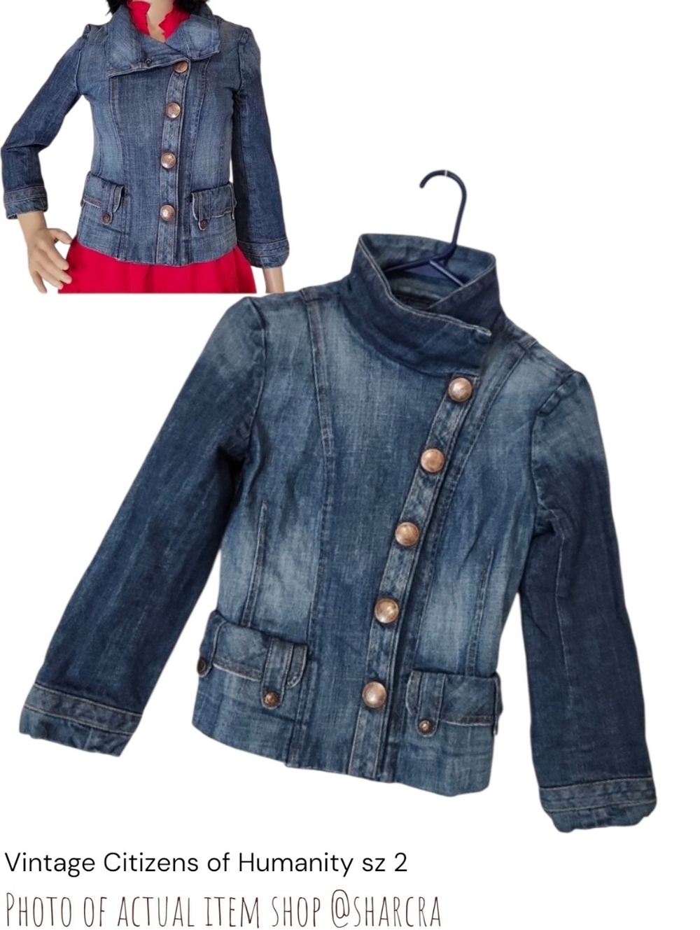Vintage Citizens of Humanity Women's Asymmetrical fitted moto Jean Jacket 2